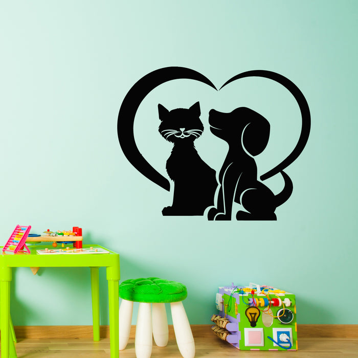 Vinyl Wall Decal Dog Cat Heart Silhouette Pet Care House Animals Stickers Mural (g8838)