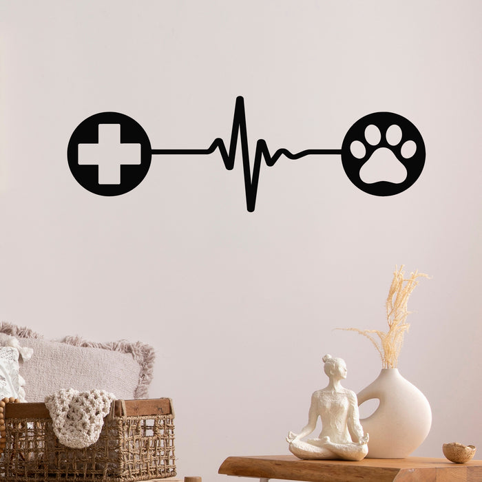 Vinyl Wall Decal Veterinary Emblem Of Dog Paw And Medical Cross Stickers Mural (g9589)
