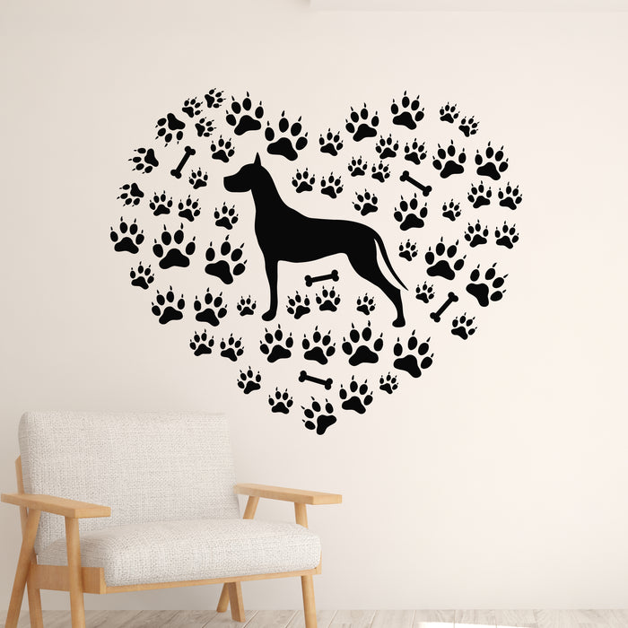 Vinyl Wall Decal Dog Heart Silhouette Bone Paw Prints Pets Decor Stickers Mural (g9720)