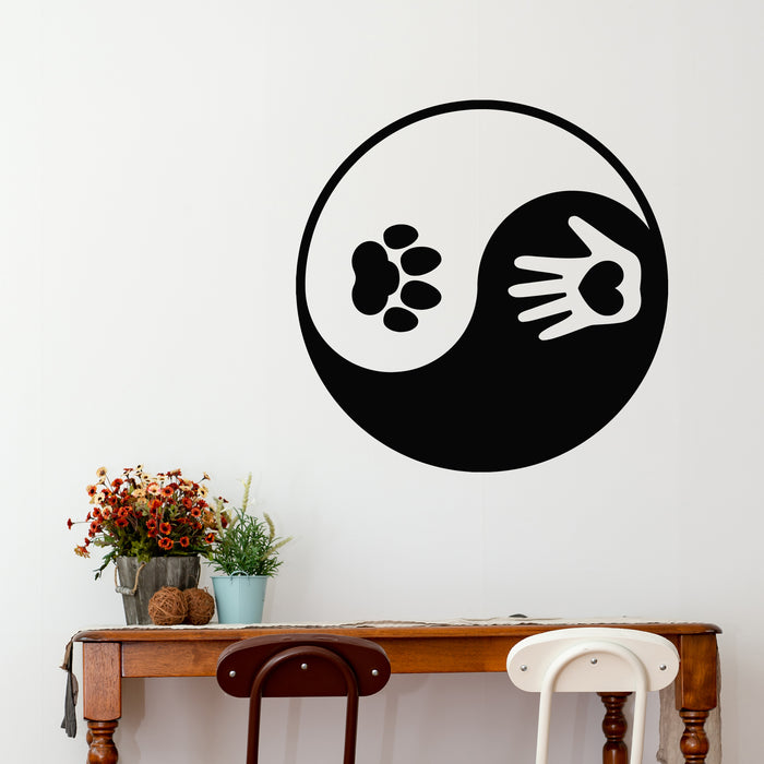 Vinyl Wall Decal Yin Yang Pets Care Cat Dog Paw Prints Hand Stickers Mural (L142)