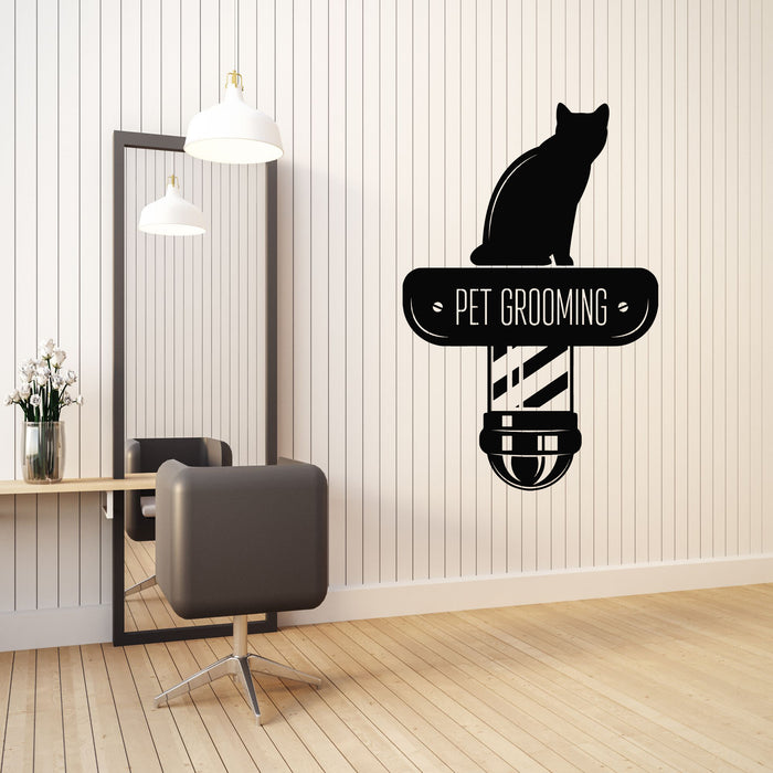Vinyl Wall Decal Pet Grooming Black Cat Silhouette Barber Emblem Stickers Mural (g8662)