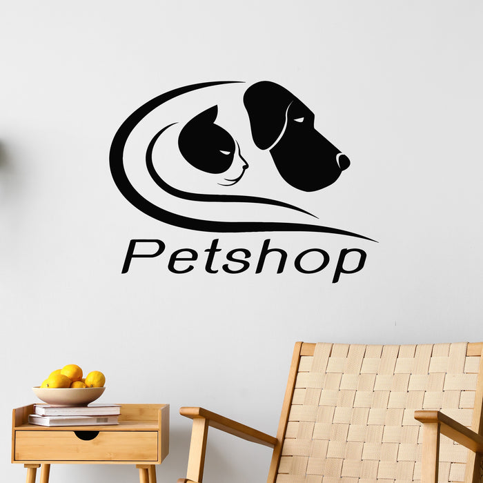 Vinyl Wall Decal Dog And Cat Design Friends Logo Pet Shop Stickers Mural (g9331)