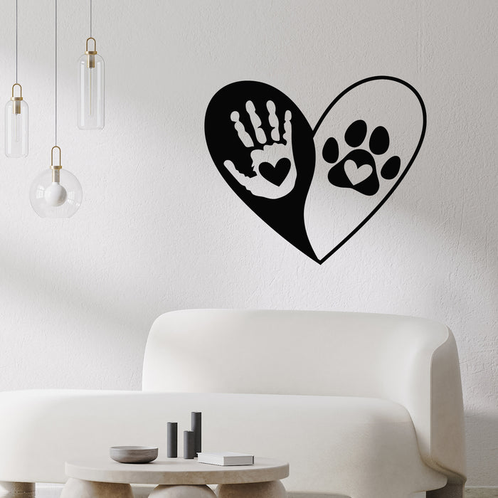Vinyl Wall Decal Pets Shop Man And Dog Paw Print Heart Symbol Stickers Mural (g9474)