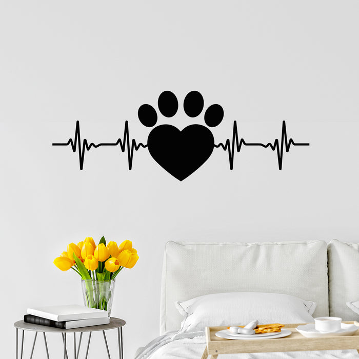 Vinyl Wall Decal Veterinary Clinic Paw Print Heartbeat Pet Care Stickers Mural (g9577)