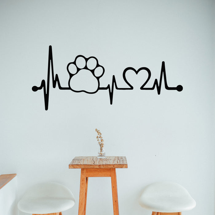 Vinyl Wall Decal Dog Paw With Heart Heartbeat Graphic Pets Care Stickers Mural (g9822)