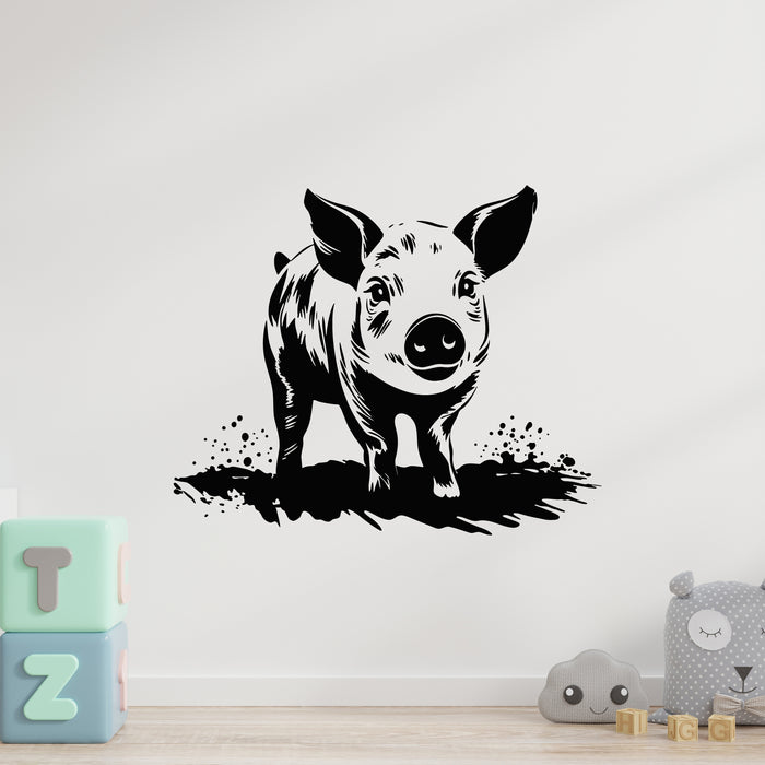 Vinyl Wall Decal Piglet Playing Rolling Mud Dirt Pig Decor Farm Stickers Mural (L047)