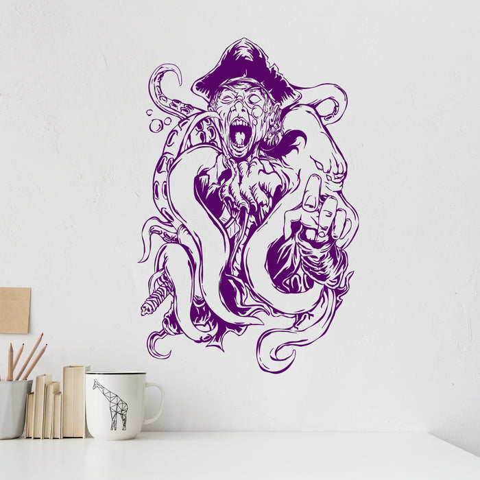 Vinyl Wall Decal Pirate Octopus Tentacles Kraken Ocean Creature Stickers Unique Gift (ig3663)
