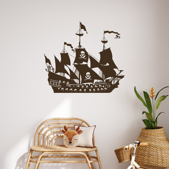 Vinyl Wall Decal Pirate Ship Boat Sail Ocean Sea Style Stickers Unique Gift (1044ig)