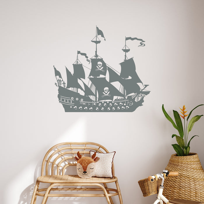 Vinyl Wall Decal Pirate Ship Boat Sail Ocean Sea Style Stickers Unique Gift (1044ig)