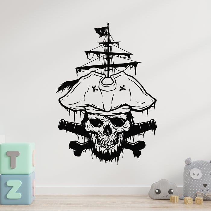 Vinyl Wall Decal Pirate Captain Skull Symbol With Hat Marine Sea Stickers Mural (g9842)