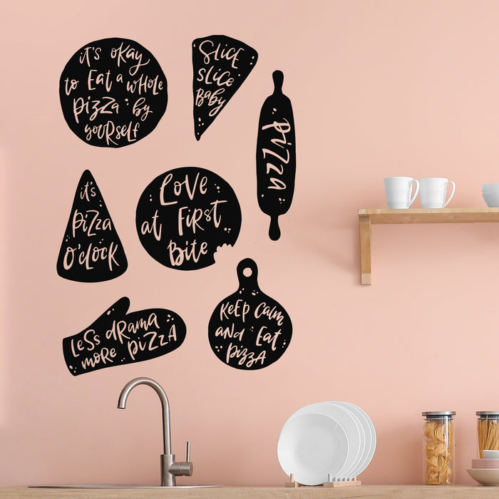 Vinyl Wall Decal Kitchen Utensils Food Elements Pizza Quotes Pizzeria Stickers Mural (L055)