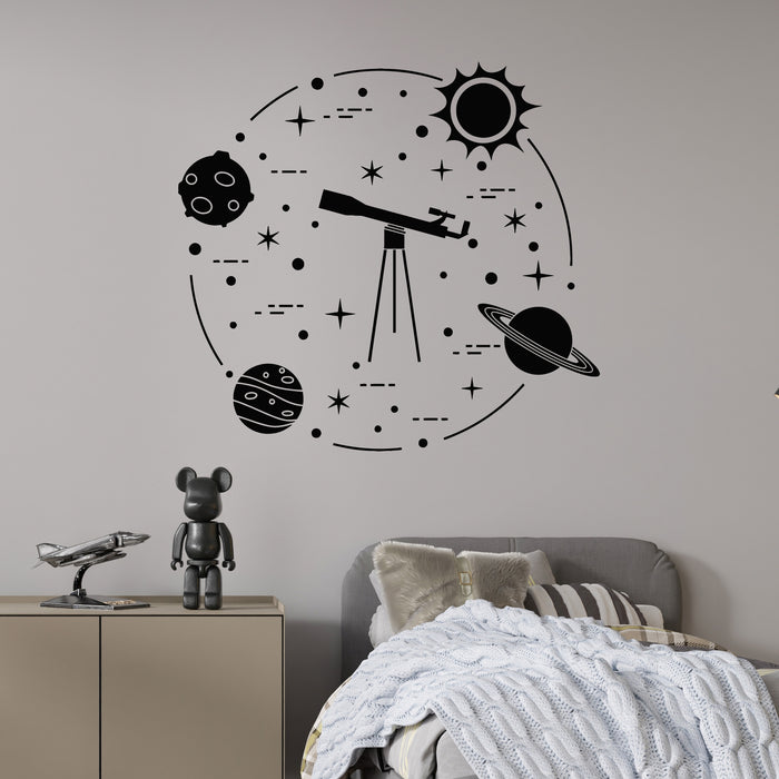 Vinyl Wall Decal Science Telescope Astronomical Objects Planets Planetarium Stickers Mural (g9574)
