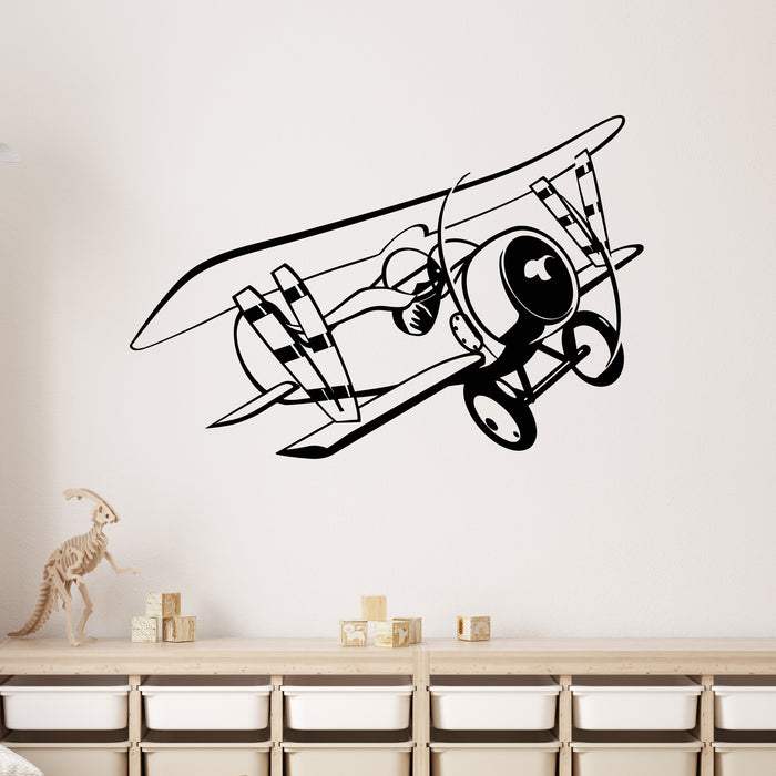 Vinyl Wall Decal Cartoon Retro Plane Children Play Room Interior Stickers Mural (g9247)