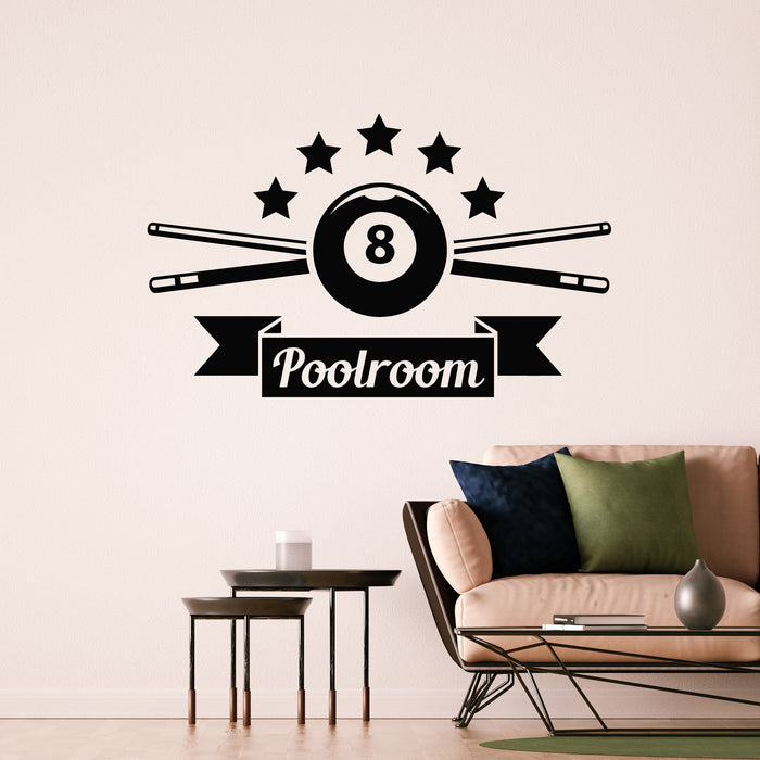 Vinyl Wall Decal Professional Billiard Club Pool Room Playroom Stickers Mural (L107)
