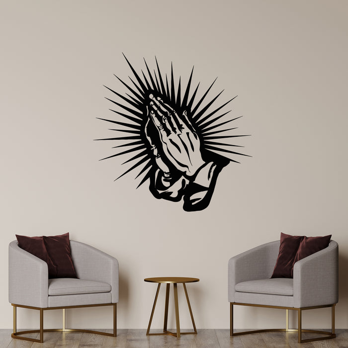 Vinyl Wall Decal Praying Hands In Prayers Religion Symbol Decor Stickers Mural (L170)