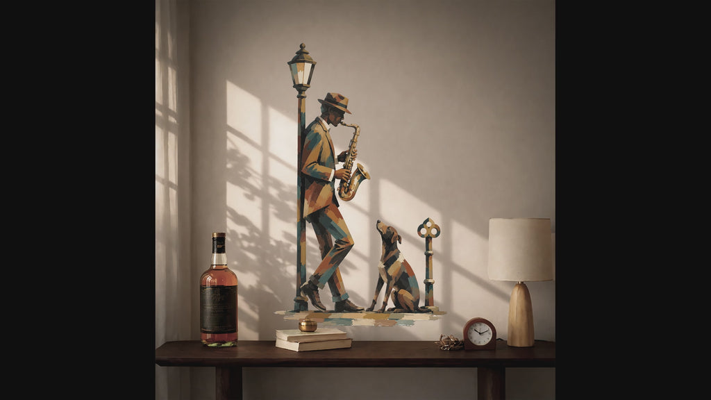 Colorful Jazz Street Musician with Cat Wall Decal video