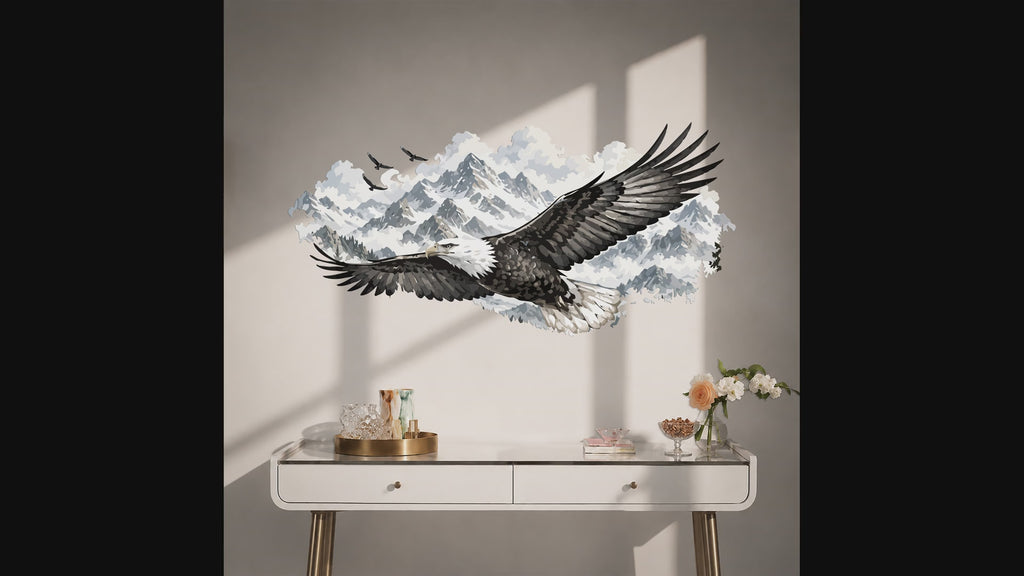 Soaring eagle and snowy mountain wall decal video