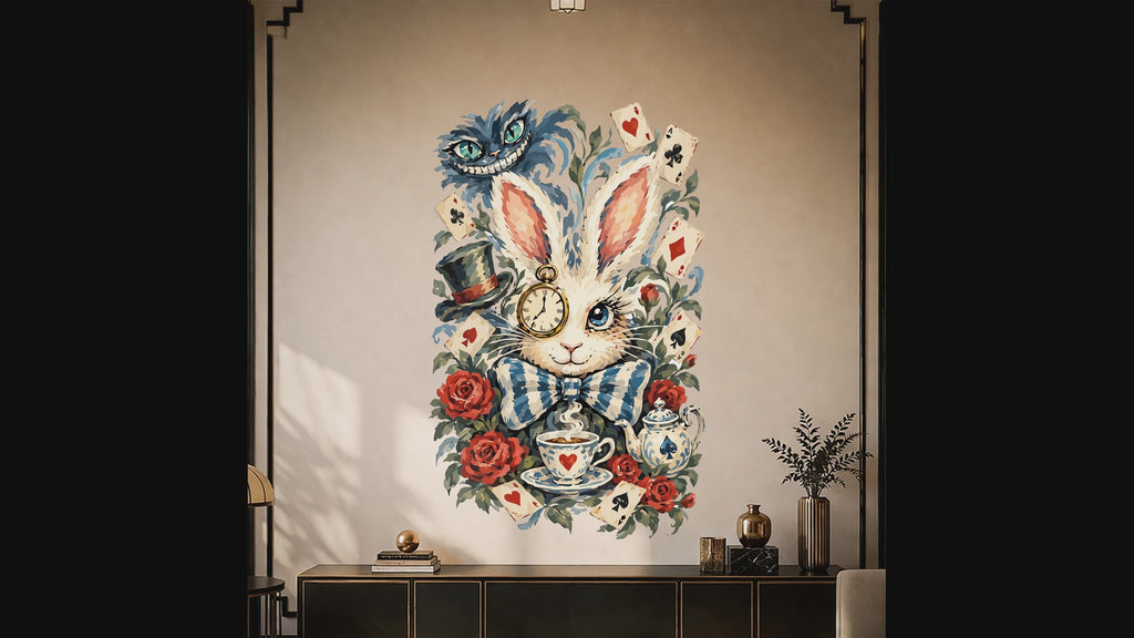 Colorful Wonderland Rabbit and Floral Art Wall Decal video