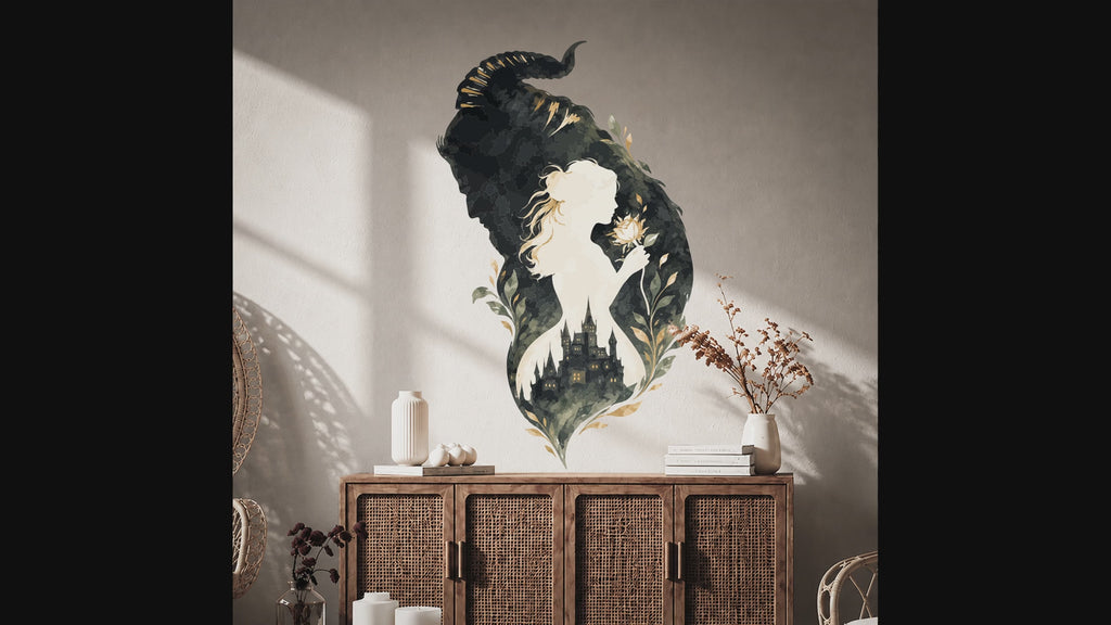 Beauty and the Beast fairy tale wall decal in interior views