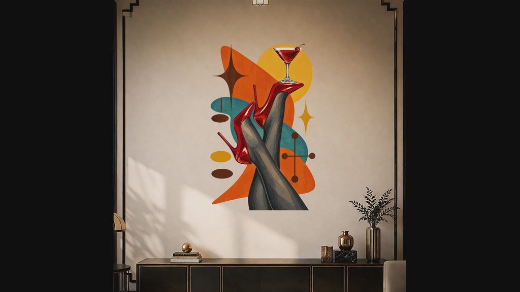 Colorful Retro Red Heels and Cocktail Vinyl Wall Decal interior video