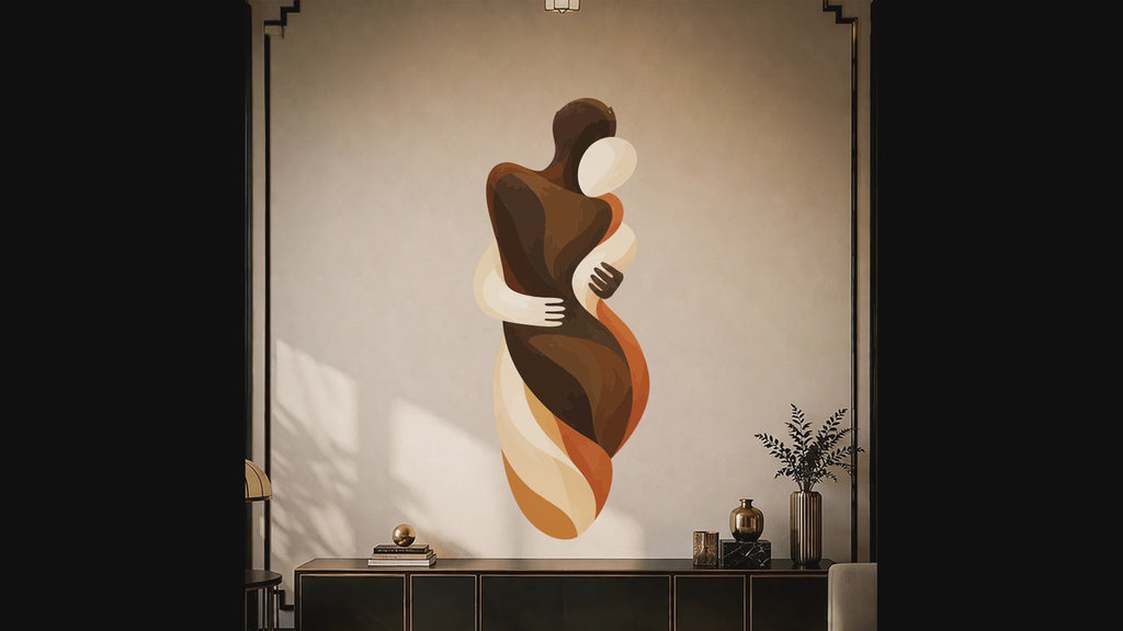 Video tour of the abstract embracing couple wall decal