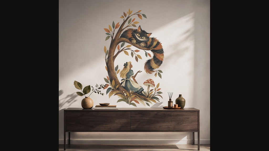 Colorful Storybook Cheshire Cat in a Tree Wall Decal video
