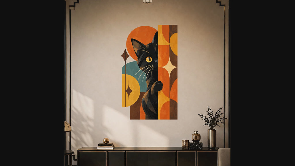 Colorful Retro Peeking Black Cat Vinyl Wall Decal Art interior video