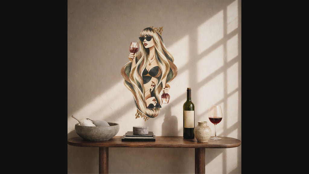 Colorful Wine Queen Mirrored Portrait Wall Decal Art interior video