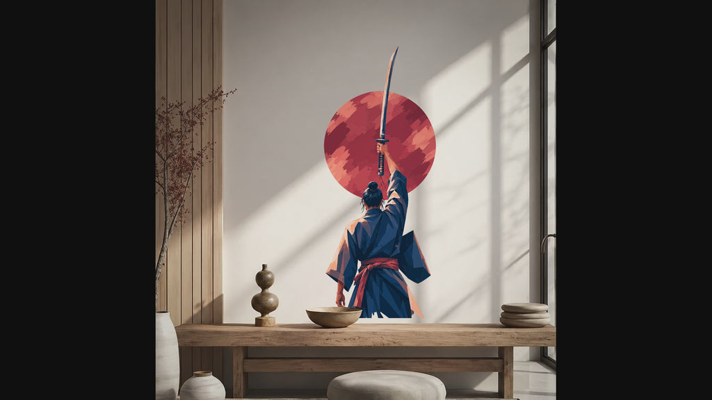 Video tour of the samurai with sword and red sun wall decal