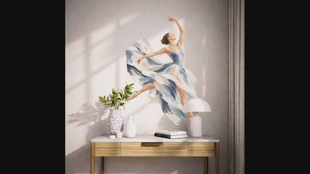 Colorful Blue and White Ballerina Vinyl Wall Decal Art interior video