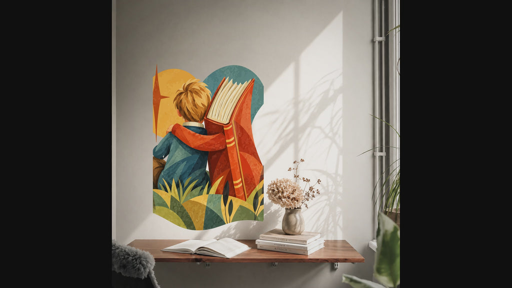 Colorful Boy and Giant Book Reading Vinyl Wall Decal interior video