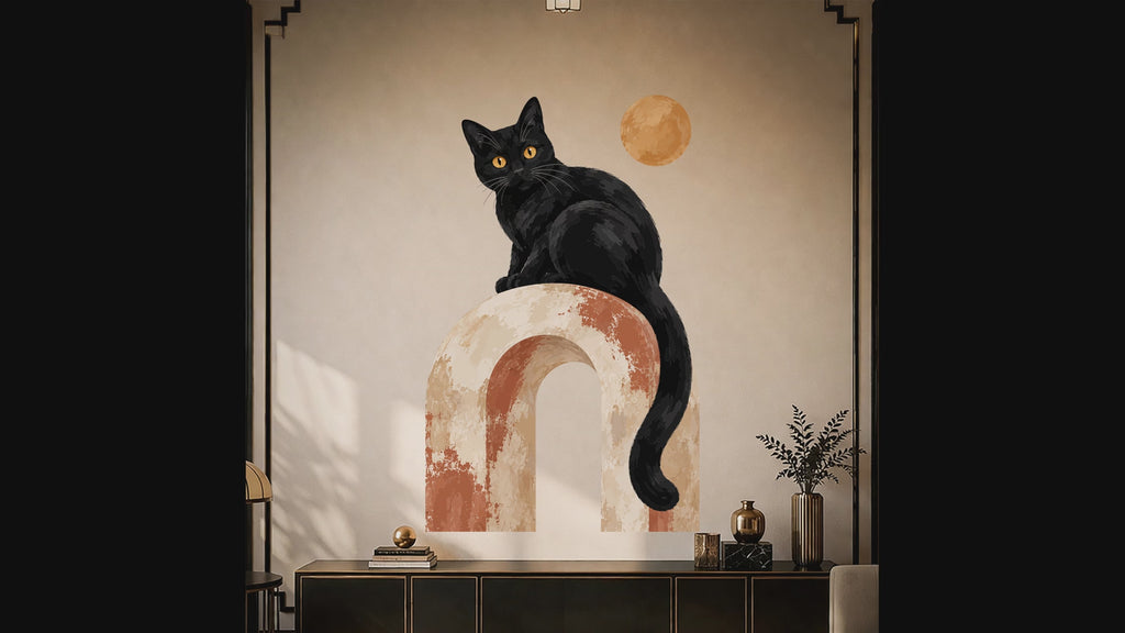Colorful Black Cat on Terracotta Arch Vinyl Wall Decal interior video
