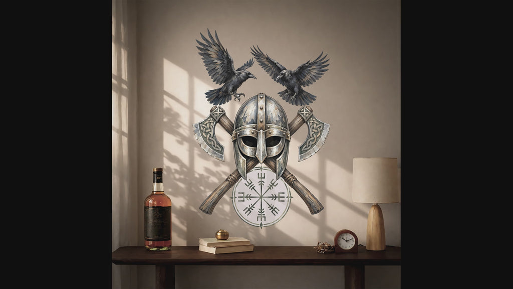 Colorful Nordic Viking Helmet and Ravens Wall Decal video