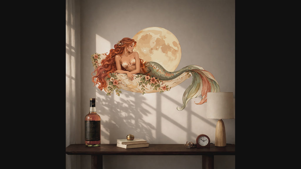 Colorful Boho Mermaid and Full Moon Wall Decal Art video
