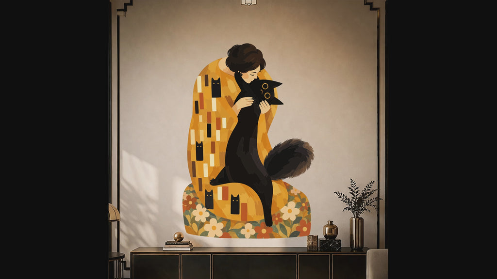 Video tour of the woman with black cat wall decal