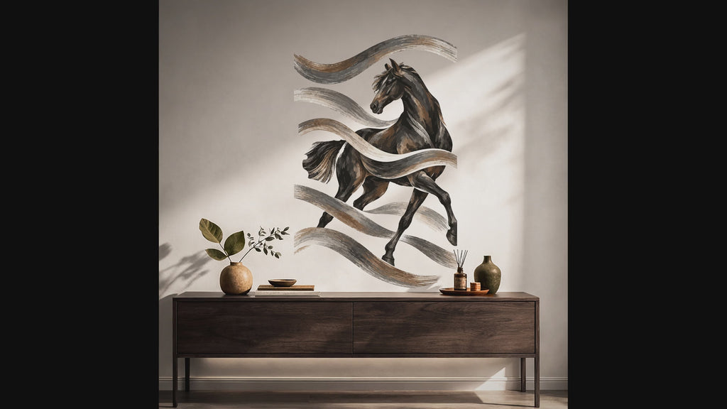 Colorful Horse with Flowing Brushstroke Wall Decal Art interior video