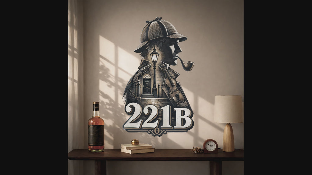Sherlock Holmes 221B detective wall decal in interior views