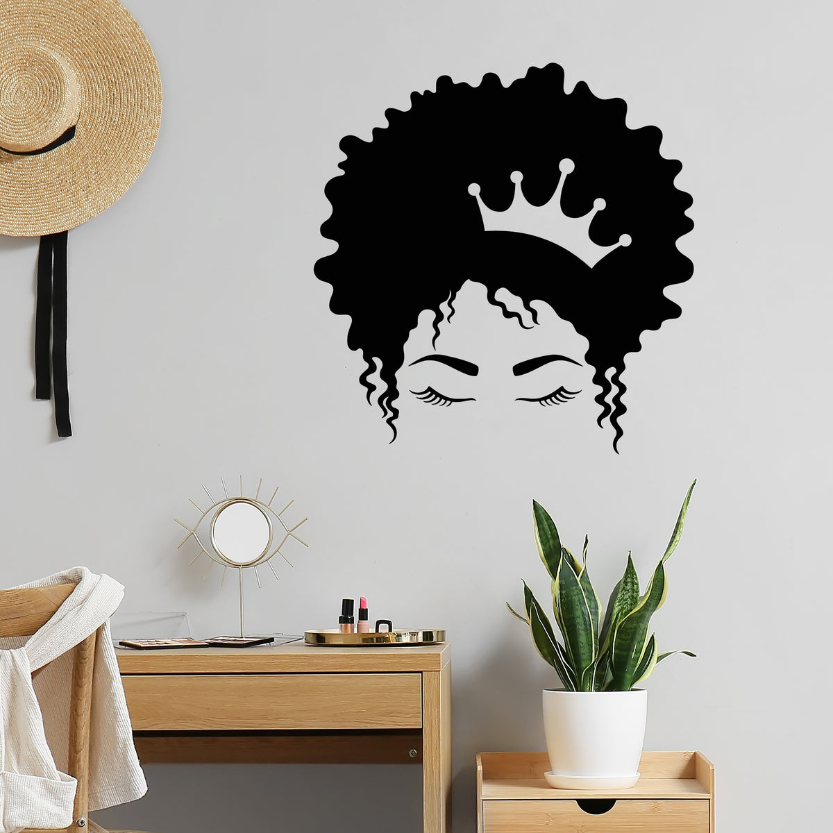Vinyl Wall Decal Woman Wearing Crown Hairstyle Princess Girl Room Stic ...