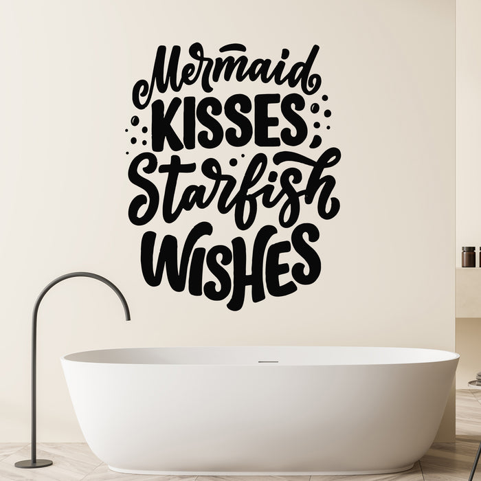 Vinyl Wall Decal Funny Hand Drawn Lettering Quote Mermaid Kisses Stickers Mural (L031)