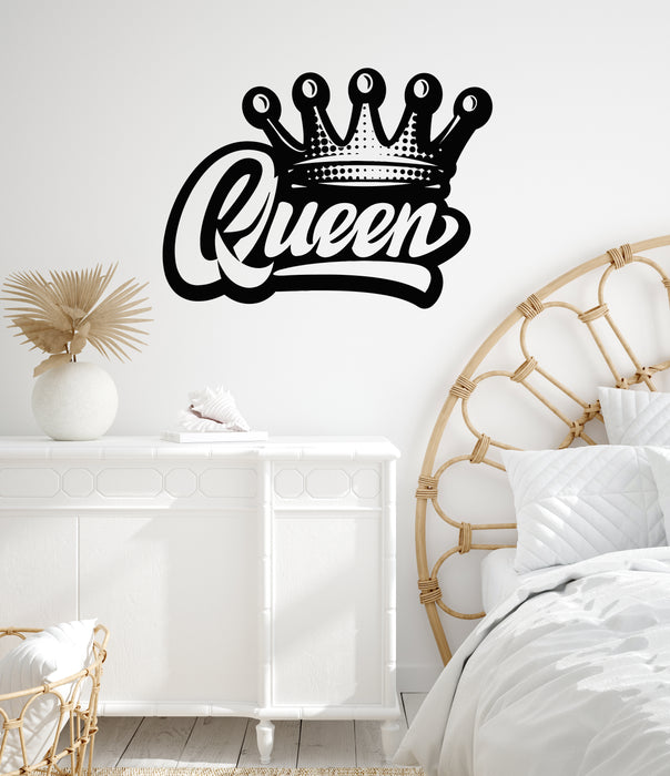 Vinyl Wall Decal Calligraphy Words Queen Crown Royalty Fashion Stickers Mural (g8489)