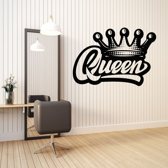 Vinyl Wall Decal Calligraphy Words Queen Crown Royalty Fashion Stickers Mural (g8489)