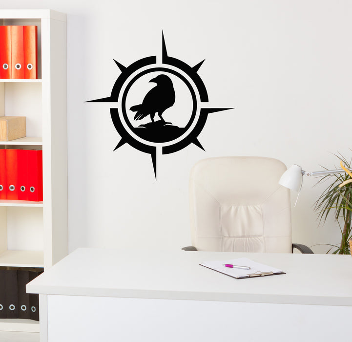 Vinyl Wall Decal Crow Logo Black Raven Symbol Compass Decor Stickers Mural (L135)