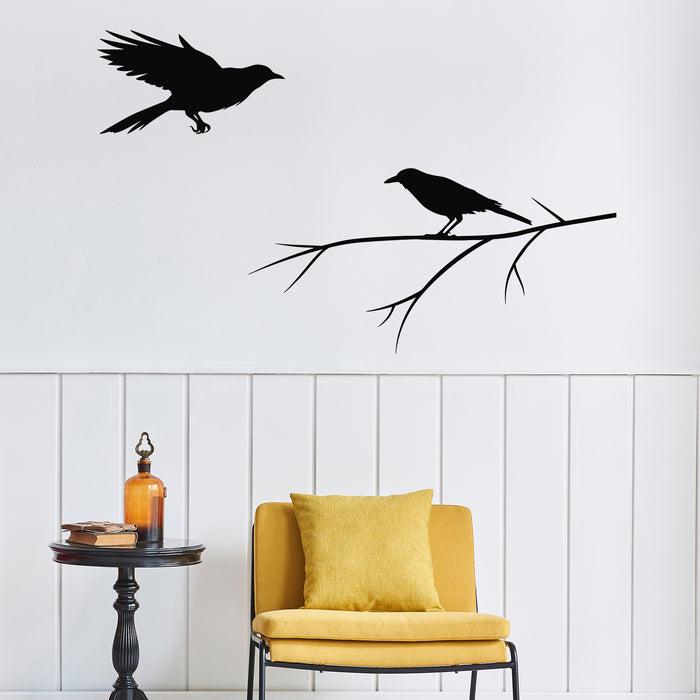 Vinyl Wall Decal Bird On Branch Crows Nature Black Ravens Stickers Mural (g9017)