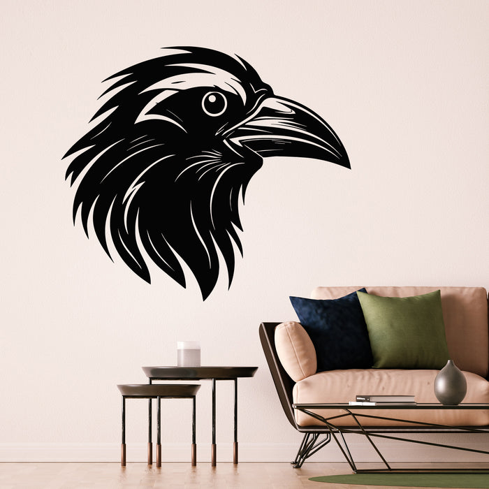 Vinyl Wall Decal Minimalist Bird Emblem Black Raven Head Stickers Mural (g9718)