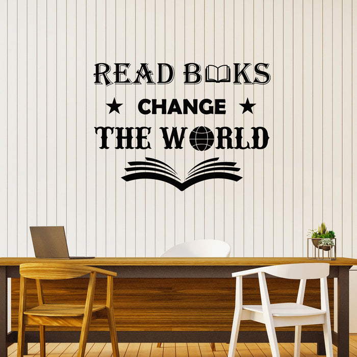 Vinyl Wall Decal Inspiring Quote Words Read Books Change The World Stickers Mural (g8599)