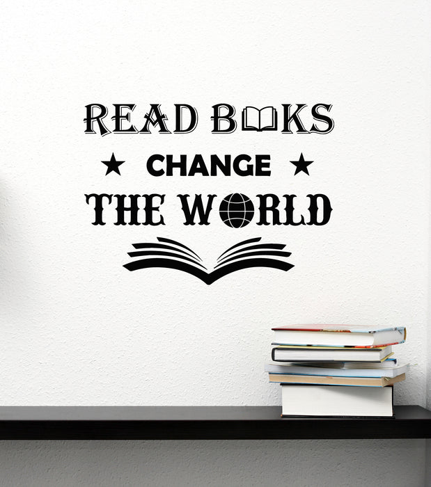Vinyl Wall Decal Inspiring Quote Words Read Books Change The World Stickers Mural (g8599)