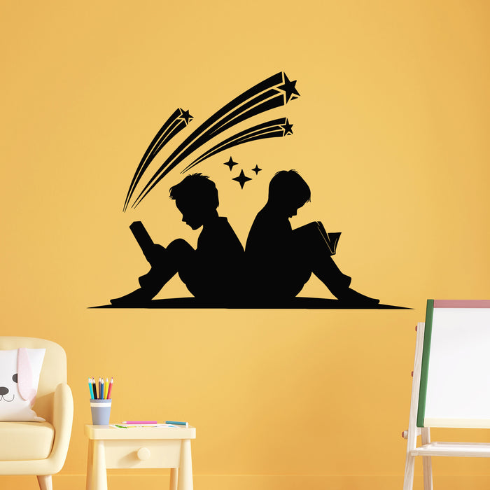 Vinyl Wall Decal  Education Reading Boys Silhouette Open Book Stars Stickers Mural (g8916)