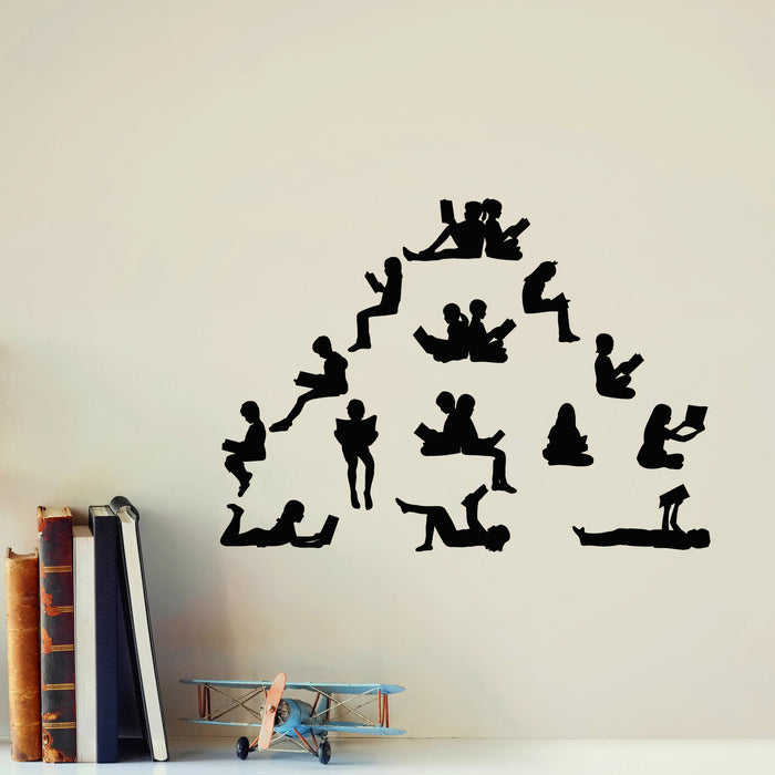 Vinyl Wall Decal Students Read Silhouette Reading Books Library Stickers Mural (g8769)