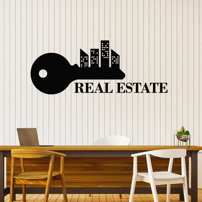 Vinyl Wall Decal Real Estate Logo Key Big City Building Broker Stickers Mural (g8512)