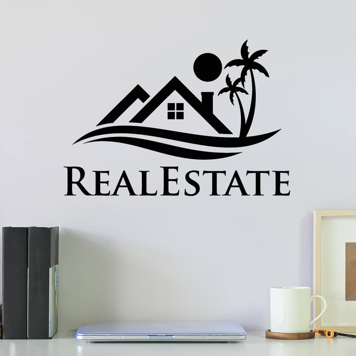 Vinyl Wall Decal House On The Beach Real Estate Logo Home Stickers Mural (g8911)